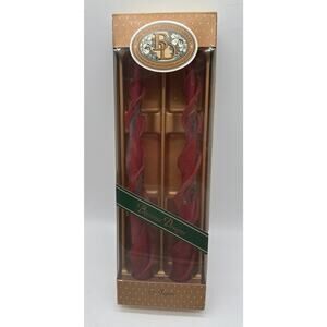 Beeswax Design 12” Taper Spiral Candle Holly Red Black Edge